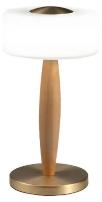 Immagine prodotto di Lampada da tavolo Elea LED 8W 860lm 3000K, Struttura in metallo, legno e vetro soffiato con regolazione luce al tocco, Colore Ottone satinato - Elea