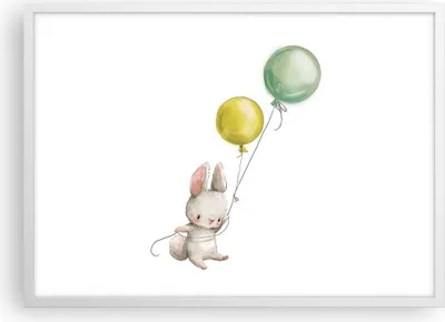 Produktbild von Gerahmtes Poster - Weißer Rahmen - Häschen Luftballons Kinder - 70x50 cm - Wand Bild - Wanddeko - Wandbilder - Kunstposter - Wandposter - Bilderrahmen - Bilder - Kunstdruck - P2WAA70x50-4731