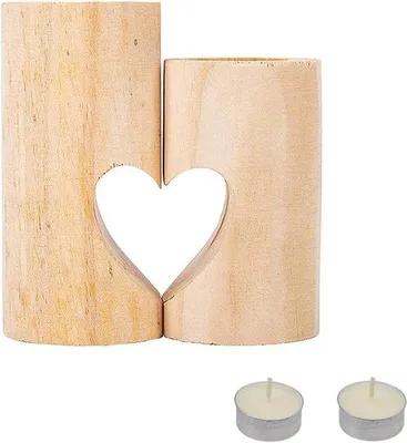 Produktbild von Famanu Holzkerzenständer Set mit 2 Kerzen – Handgefertigte Teelichthalter – Für Festlichkeiten und Wohnraumdekoration