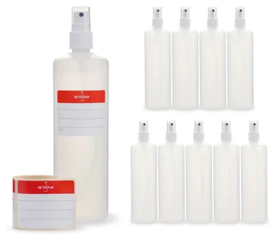 Produktbild von 10 Sprühflaschen à 250 ml mit Sprühkopf, Kunststoffflaschen mit Etiketten