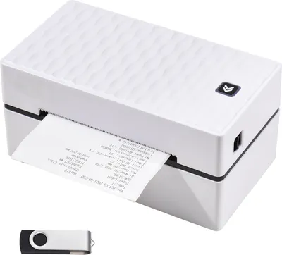 Zdjęcie produktu dla Biurkowa termiczna drukarka etykiet do drukowania etykiet na paczki o wymiarach 4x6 cm. Drukarka etykiet typu „wszystko w jednym”. Bezprzewodowe połączenie BT i USB. Szybka drukarka termiczna o prędkości 180 mm/s. Maksymalna szerokość papieru: 110 mm. Kompatybilna z Amazon, UPS, eBay i Shopify.