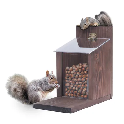 Zdjęcie produktu dla Woodygift Karmnik dla wiewiórek drewniany duży impregnowany domek orzechowa spiżarka do ogrodu i na balkon