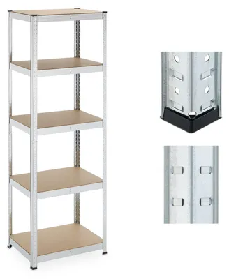 Immagine prodotto di Scaffale a 5 ripiani - Acciaio e MDF - 180 x 60 x 45 cm - Portata 500 kg - Zincato - Argento