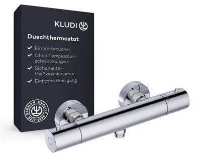 Immagine prodotto di Miscelatore per doccia KLUDI-X1, termostatico con limitatore di temperatura, soffione da parete