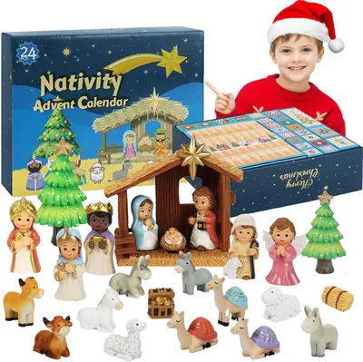 Produktbild von Adventskalender 2026 für Kinder und Jugendliche – Weihnachtskalender – 24-tägige Adventsbox mit 7 Figuren von Jesus – 2 Weihnachtsbaumdekorationen