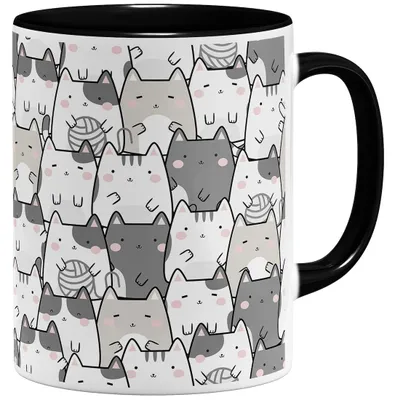 Kaffeetasse mit Katzenmotiv, Keramik, 325 ml, Schwarz