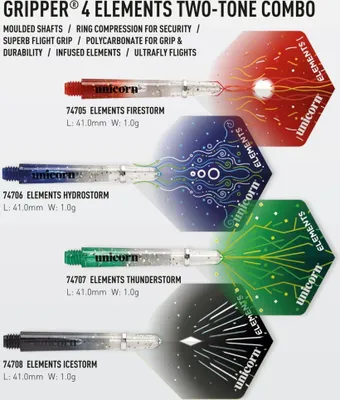 Produktbild von Unicorn Darts Gripper 4 Elements Two-Tone Flight & Shaft Combo Hydrostorm Dart-Barell
