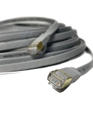 Zdjęcie produktu dla Kabel krosowy CAT7 sieciowy LAN DSL szary Kabel sieciowy Ethernet płaski 3m