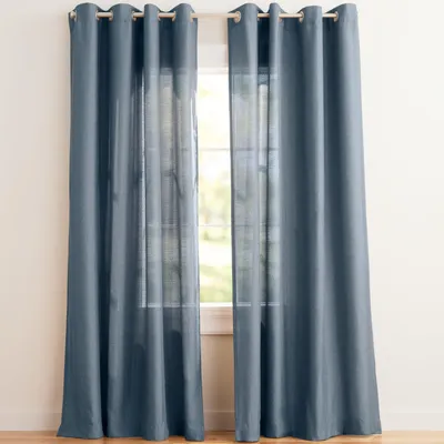 Vorhangpaneel mit Ösen, Paar, 137,2x213,4 cm, Blau, Leinenoptik