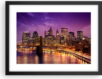 Produktbild von Gerahmtes Poster - Schwarzer Rahmen - New york nacht brooklyn brücke - 40x30 cm - Wand Bild - Wanddeko - Wandbilder - Wandposter - Bilderrahmen - Bilder - Kunstdruck - Wandbild - P2BAA40x30-2660