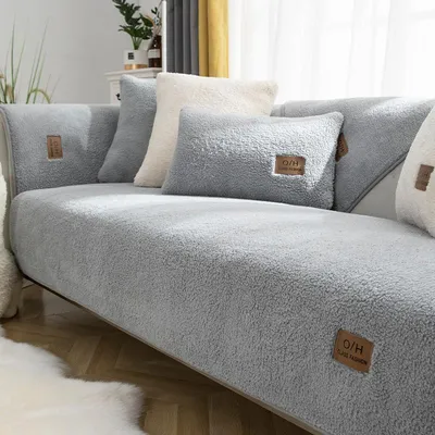 Produktbild von Heikoeco®Samt sofaschoner rutschfest 1 2 3 4 Sitzer, L Form Sofaüberwurfe, sofadecken für sitzfläche, Ultra Weicher Sofaschoner,Grau70x70cm