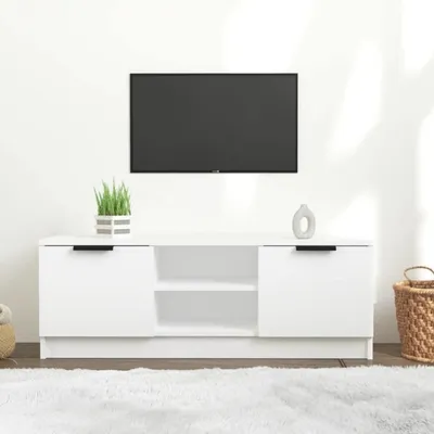 Image de Meuble TV blanc, 2 portes et étagère, pour téléviseurs jusqu'à 40 pouces