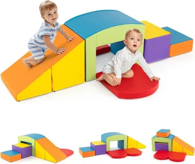 Image de 6 pièces. Blocs de construction en mousse Blocs de construction souples avec escaliers tunnel et amp; Rampe colorée