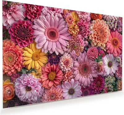 Produktbild von Glasbild 90x60cm in XXL für Wohnzimmer, Schlafzimmer Motiv Bunte Blumenpracht