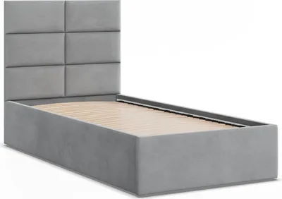Produktbild von Polsterbett 90x200 YORK Samt ohne Bettkasten mit Holzlattenrost, Einzelbett mit Kopfteil Grau