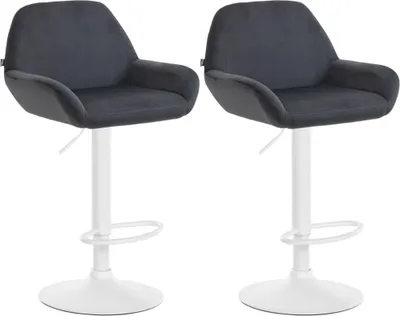 Produktbild von Set mit 2 Barhockern – Samtsitze – höhenverstellbar, um 360 ° drehbar | Farbe: Schwarz | Materialbasis: Metall mattweiß