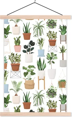Produktbild von MuchoWow® Textilposter Pflanzen - Pastell - Weiß 40x60 cm mit holzfarbenen Rahmen - Poster