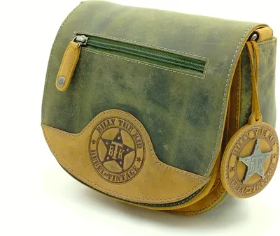 Produktbild von Billy the Kid Umhängetasche Damen khaki Leder Jagdtasche Schultertasche 23x18cm