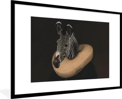 Produktbild von MuchoWow® Gerahmtes Poster Gemälde - Zebra - Alte Meister 90x60 cm - Poster mit Schwarzem Bilderrahmen Wandposter Rahmen Foto Bilder - Wanddekoration - Fotos