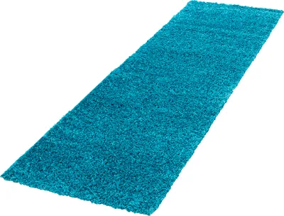 Produktbild von Villa Möbel Lifiva Wohnzimmer-Teppich, Hochflor-Teppich, Shaggy, Einfarbig, Farbe:Türkis, Grösse:80x250 cm