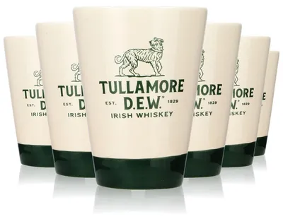 Produktbild von 6x Tullamore Dew Whisky Glas Shotglas Stamper Steinzeug Tonglas 0,09l