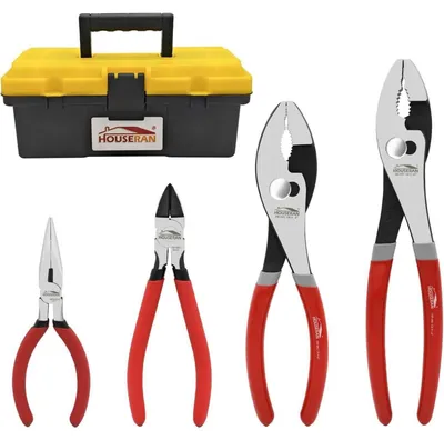 Produktbild von 4-teiliges Zangen-Set aus Kohlenstoffstahl - Spitzzange 12,7 cm, Seitenschneider 15,2 cm, Gleitgelenkzange 21,4 cm & 25,2 cm