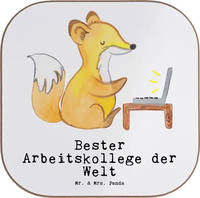 Produktbild von Mr. & Mrs. Panda Tischuntersetzer Fuchs Bester Arbeitskollege der Welt - Weiß - Geschenk, Untersetzer für Gläser, gläseruntersetzer, Ruhestand, Coaster, Abschiedsgeschenk