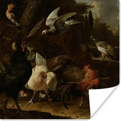 Produktbild von MuchoWow® Poster Vögel in einem Park - Gemälde von Melchior d'Hondecoeter 100x100 cm - Babyzimmer