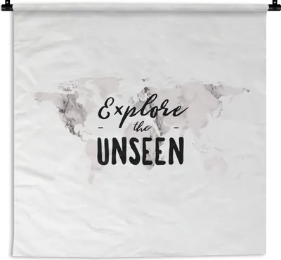 Produktbild von MuchoWow® Wandteppich Wandbehang Weltkarte - Zitat - Marmor 150x150 cm Tapisserie Dekoration Wandtuch - Wohnaccessoires - Modernes