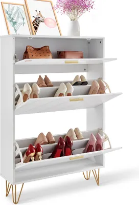 Produktbild von VEVOR szafka na buty wąska, półka na buty biała, 800 x 239 x 1200 mm wywrotka na buty z 3 klapami + górny schowek, komoda na buty 68 kg nośności, szafka na buty P2 płyta wiórowa do przedpokoju