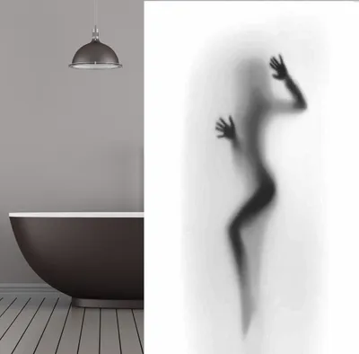 Obrázok produktu pre Textilný sprchový záves 180x200 cm Silueta nahého tela biela sivá čierna vrátane krúžkov na sprchový záves