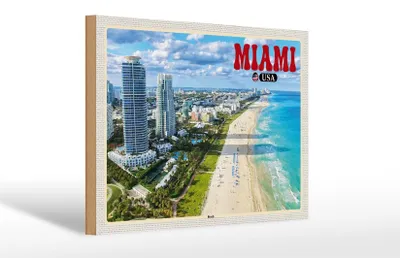 Produktbild von Holzschild Reise 30x20cm Miami USA Strand Hochhäuser Meer Urlaub