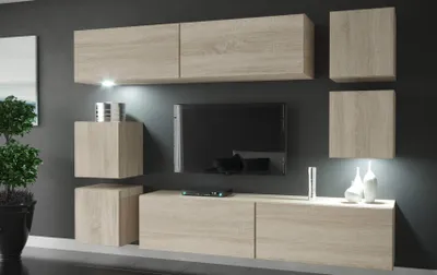 Immagine prodotto di Furnitech Parete attrezzata soggiorno - Parete attrezzata moderna - Parete attrezzata soggiorno con mensole e mobile TV - Mobile soggiorno senza LED (Lima AN65-M-S3 1A)