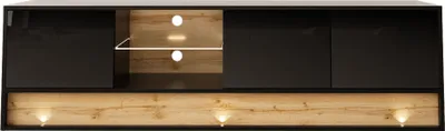 Produktbild von TV Schrank VISIONARY 180 cm SCHWARZ MATT / SCHWARZ GLANZ / WOTAN EICHE mit LED-Beleuchtung Unterschrank Fernsehschrank TV Board Sideboard