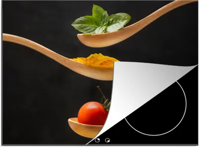 Produktbild von KitchenYeah© Herdabdeckplatte Gewürze auf einem Holzlöffel , 58x51cm, Küche Deko, Glaskeramikkochfeld Herdabdeckung, Abdeckplatte fùr Kochfeld