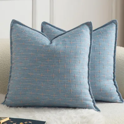 Imagen del producto de Fundas para cojines decorativos de lino, juego de 2 unidades, 65x65 cm, color azul