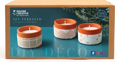 Produktbild von 3 Terrazzo-Kerzen und -Kerzenhalter zum Selbermachen