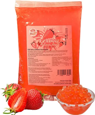 Produktbild von BubbleTea Popping Boba - 600g Erdbeere - Vegan-Aktion: 1 Gratis 600g Packung - Super Ideen zum selber machen und Partys