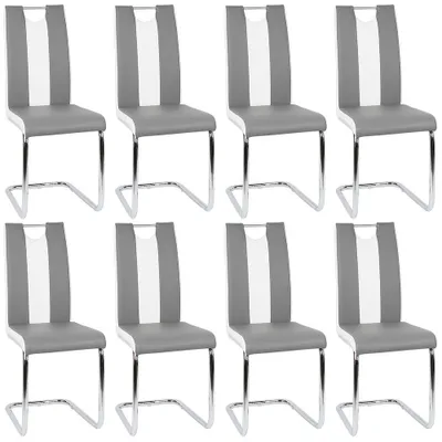 Image de Ensemble de 8 chaises de salle à manger. Chaises de cuisine élégantes en similicuir. Structure métallique, couleur gris et blanc
