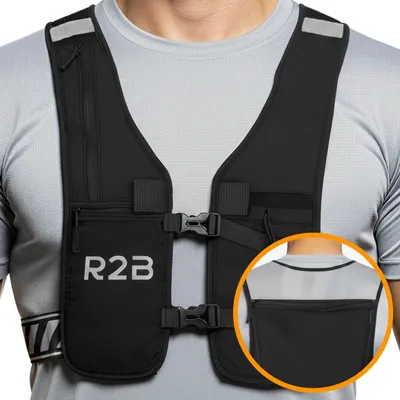 Produktbild von R2B Laufweste mit Handyhalter und Aufbewahrungsfächern, Einheitsgröße für Erwachsene, reflektierendes Running Vest, leichter Laufrucksack für Jogging