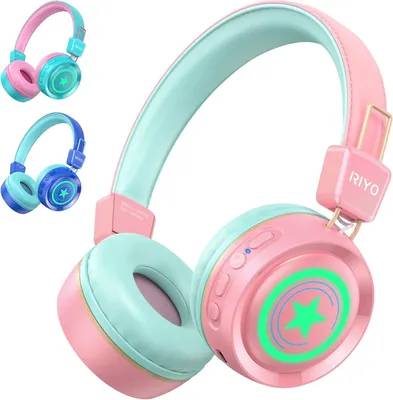 Obrázek produktu pro Sluchátka Bluetooth pro děti, dětská sluchátka bezdrátová s LED světly Bluetooth 5.0 Dětská sluchátka skládací Stereo zvuk pro školu/stůl/PC