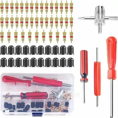 Produktbild von 64-teiliges Reifenventil-Werkzeugset, Reifenventil-Entferner, Reifenventil-Einsatz-Entferner, Auto-Ventil-Einsatz-Entferner, Reifenventil-Reparaturwerkzeug, für Fahrrad-, Motorrad-, Auto- und LKW-Reifen