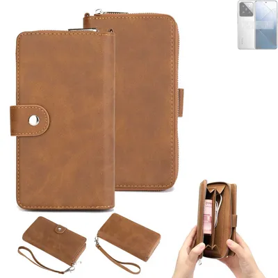 Produktbild von K-S-Trade Handyhülle Schutzhülle kompatibel mit Xiaomi 14 & Portemonnee Tasche Handytasche Case Etui Geldbörse Wallet braun (1x)
