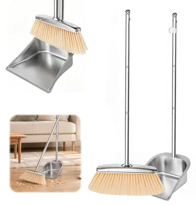Immagine prodotto di Solidchoice - Set di scopa e paletta in acciaio inossidabile con manico lungo