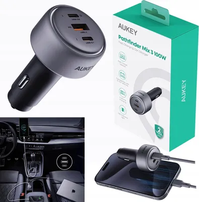 Zdjęcie produktu dla AUKEY Ładowarka samochodowa 100W 2x usb-c 1x usb-a do gniazda zapalniczki (18294862586)