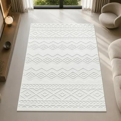 Produktbild von Boho Teppich mit moderner Loop-Struktur für Wohnräume Creme Größe - 120 x 160 cm