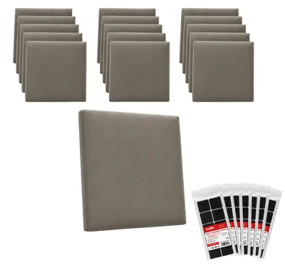 Immagine prodotto di Set di pannelli imbottiti STEGU, 16 pezzi, forma quadrata, 30x30 cm, inclusi i supporti a strappo, per la testata del letto, colore grigio