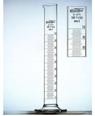 Produktbild von Chemland Messzylinder 100 ml Glas mit sechseckigem Fuß Skala Ausguss Laborzylinder Klasse B Chemikalienbeständig