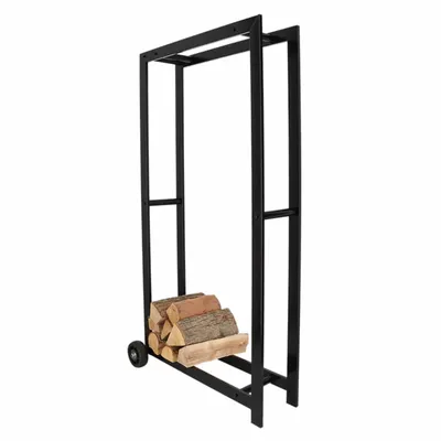 Image de Porte Bûches Noir avec Roues L - 80,2 x 40 x H 148 cm