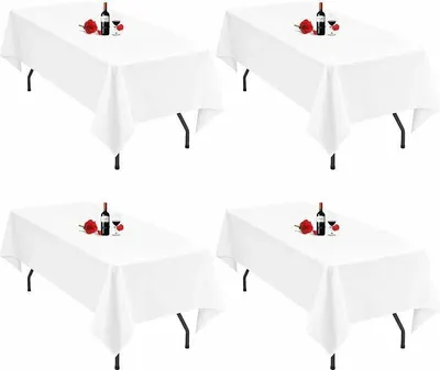 Produktbild von 4er Set Weiße Tischdecken für Rechteckige Tische 140x250cm Weiße Rechteckige Tischdecke Tischwäsche Polyestergewebe Abwaschbar Weiße Tischdecken für Partys Hochzeit Bankett,